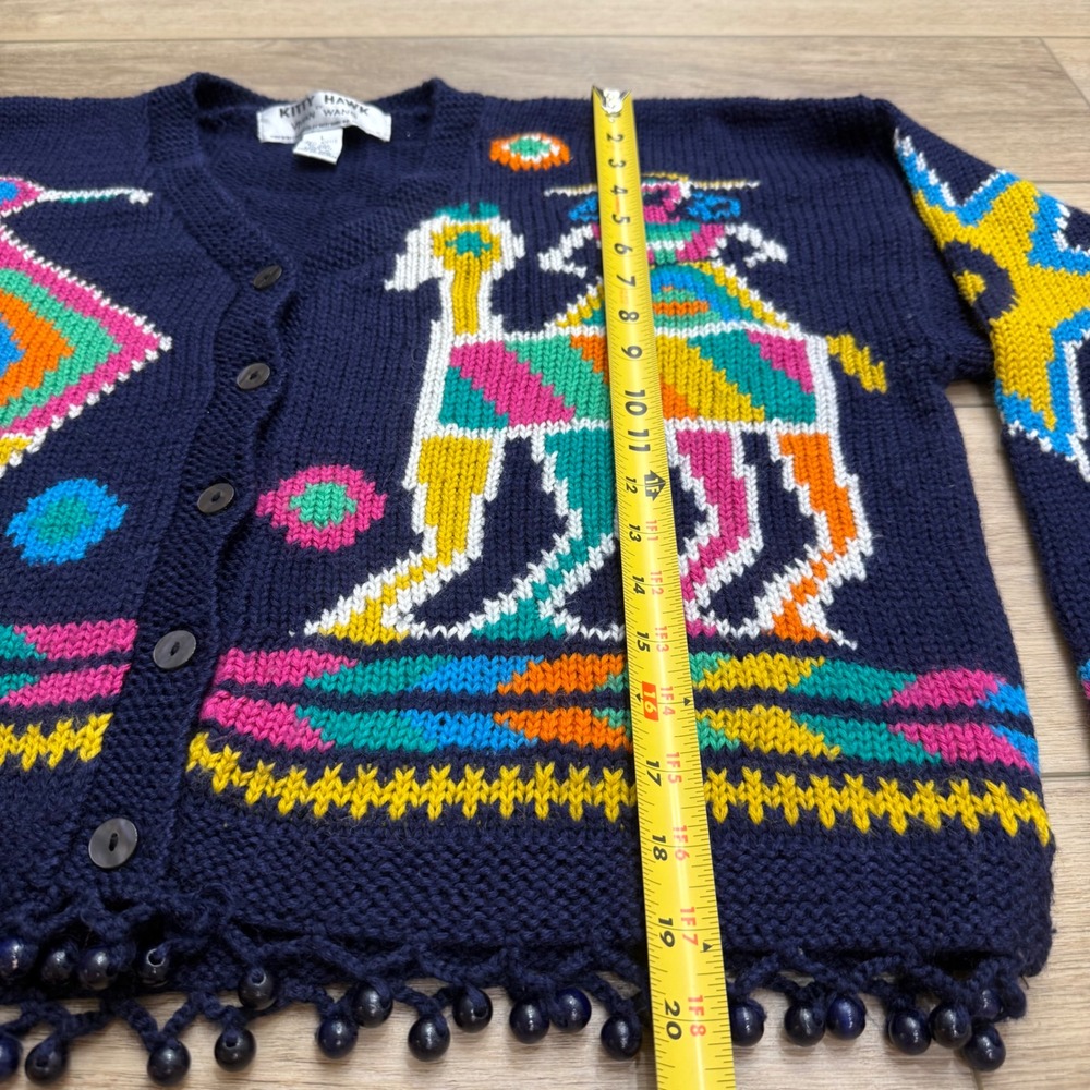 Vintage Kitty Hawk Vivian Wang Egyptian Cardigan Sweater Maximalist Wool Blend L - Picture 9 of 9